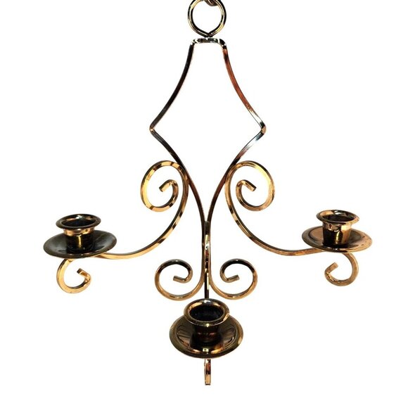 Vintage Gold Tone 3-Arm Candle Holder Wall Sconce Home Decor - Picture 1 of 7